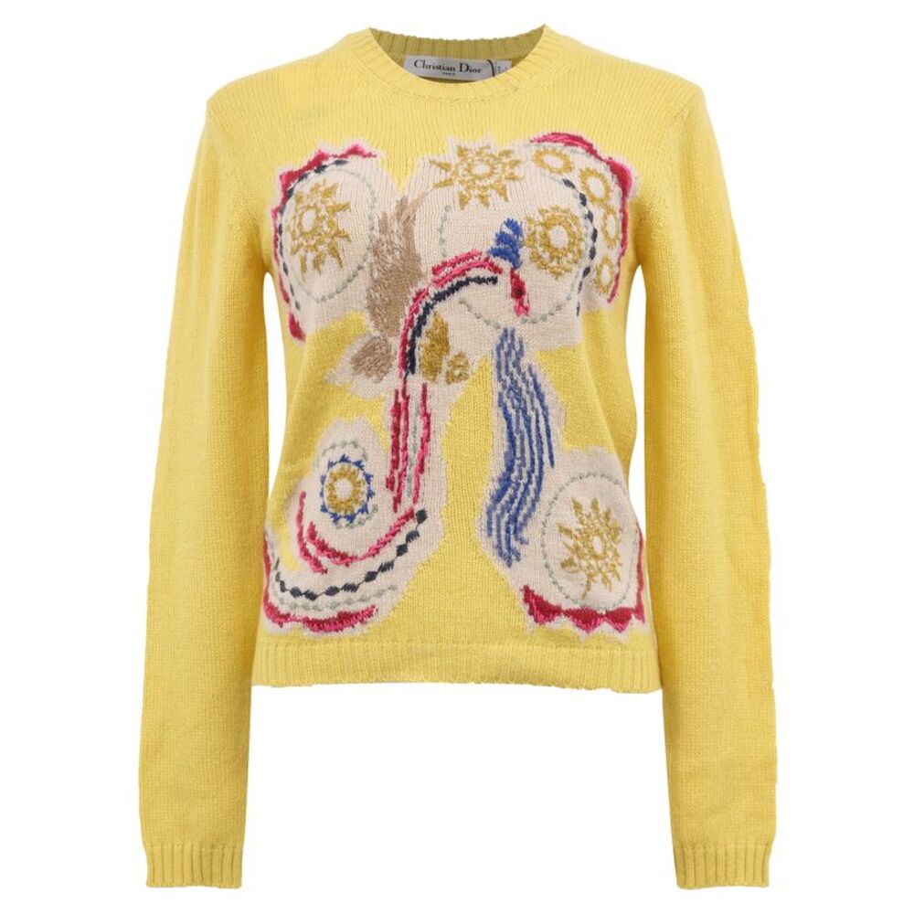 Dior Embroidered Crewneck Sweater in Yellow Wool